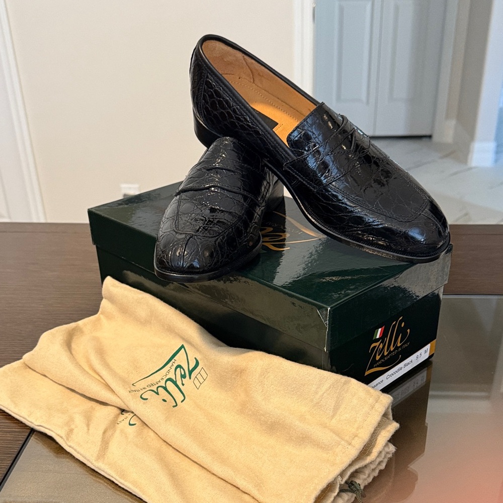 Men's Zelli **BRAND NEW NEVER WORN** Black Crocodile Loafers 9.5m